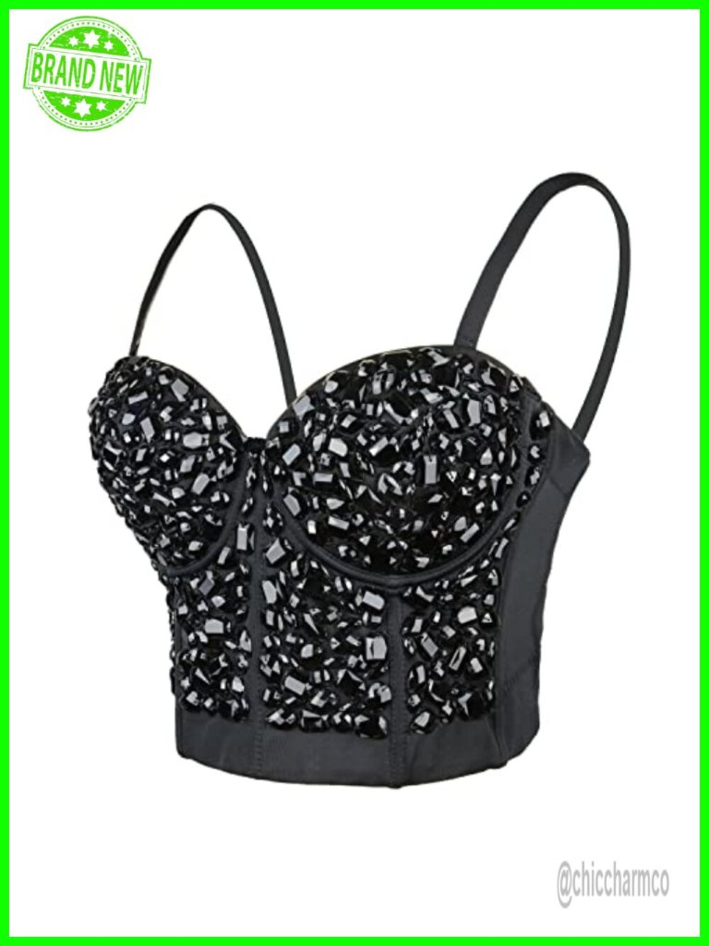Rhinestone Punk Bustier Crop Top Push Up Corset Bra Polyester Spandex